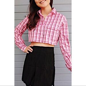 Lands End | Pink Flannel Crop Top | Size S